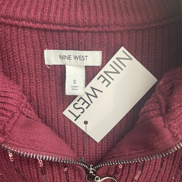 NWT Women's Nine West Quarter Zip Burgundy Pullover Sweater Sequined - Small - Picture 4 of 5